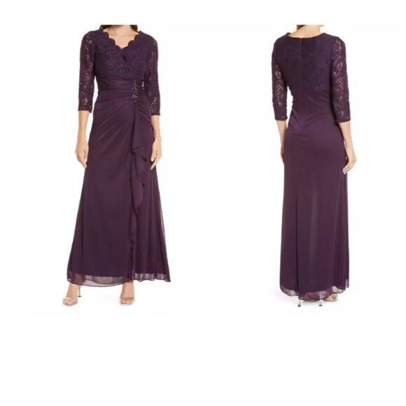 NWT ALEX EVENINGS Sequined Lace Contrast Dress Women's Size 4 - Picture 1 of 6